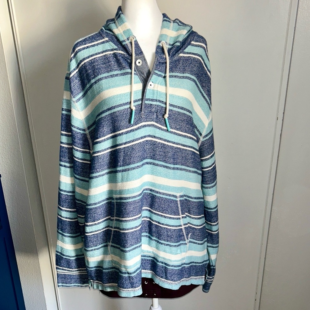 Tommy Bahama Men's Blue Horizon Baja Pullover Cotton Hoodie - Bering Blue Stripe - Picture 7 of 9